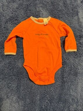 Orange Long-Sleeve Baby Bodysuit with Grey Trim